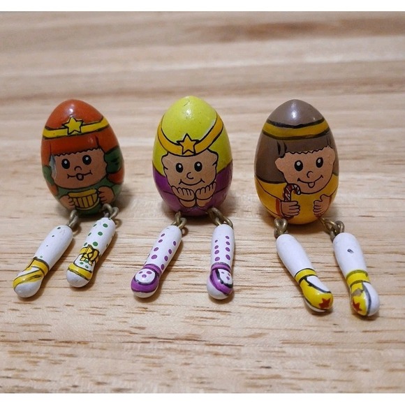 Other - 3 Wise Men Wooden Egg People Dangling Legs Christmas Decor Magi Nativity 2½"